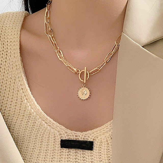 sengpan  Fashion Asymmetric Lock Necklace for Women Twist Gold Silver Color Chunky Thick Lock Choker Chain Necklaces Party Jewelry