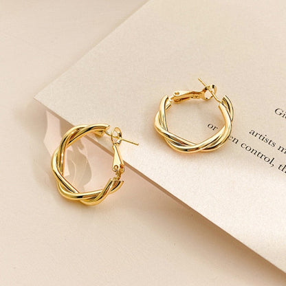 sengpan Korean Simple Double Circle Gold Color Metal crystal Drop Earrings For Women Fashion Small Pendientes Jewelry Best Friend Gifts