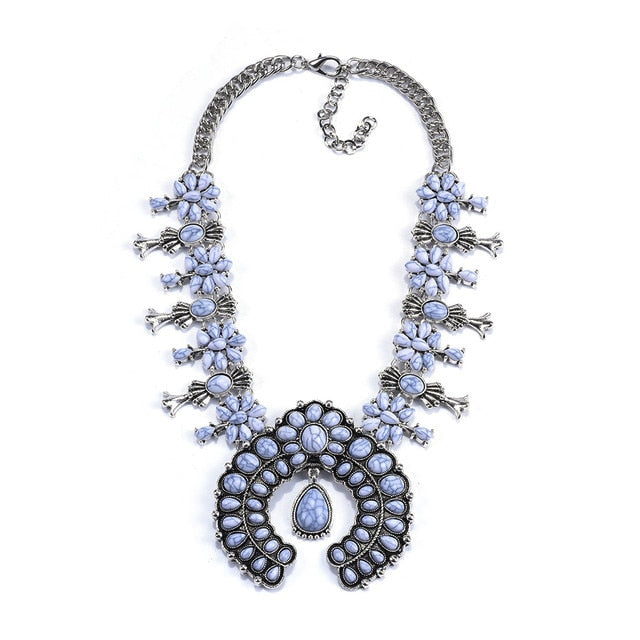 sengpan Christmas wishlist Indian Silvery Chain Squash Flower Necklaces Ethnic  Bohemia Tribal Big Chunky Statement Pendant for Women Moon Maxi Jewelry