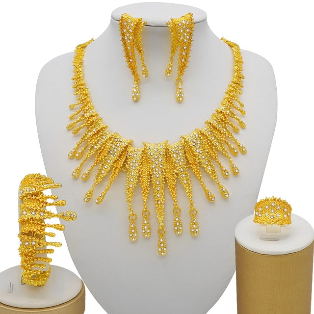 sengpan bridal jewelry set for wedding 24K Gold Color Dubai Jewelry Sets Women African Party Wedding Gifts Necklace Earrings Bracelet Ring Jewellery Sets