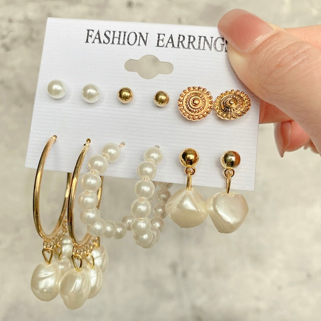 sengpan bridal jewelry set for wedding Big Circle Hoop Earrings For Women Simple Punk Ear Rings Brincos Round Acrylic Pearl Earring Set Fashion Jewelry Party Gift