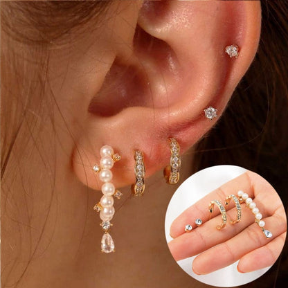 sengpan western jewelry for women Halloween gift Boho Gold Crystal Pearl Earrings Set Women Heart Moon Star Cross Geometric Feather Female Earring Vintage Fashion Jewelry