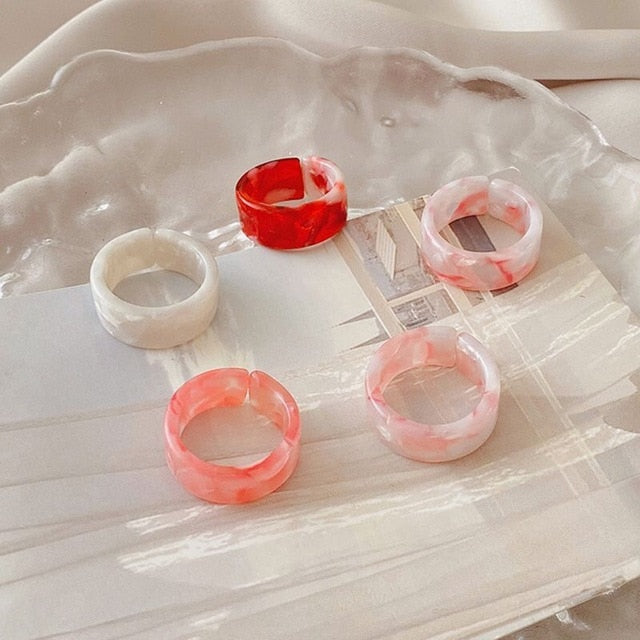 sengpan 5pcs/1SET Korea Chic Colorful Transparent Resin Acrylic Rings Hot Morandi Color Women Party aesthetic Jewelry Ring Set