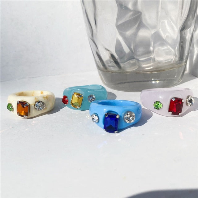 sengpan 5pcs/1SET Korea Chic Colorful Transparent Resin Acrylic Rings Hot Morandi Color Women Party aesthetic Jewelry Ring Set