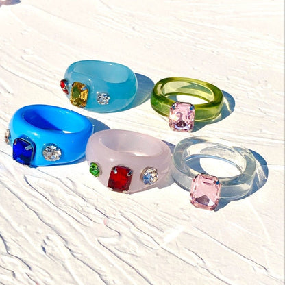 sengpan 5pcs/1SET Korea Chic Colorful Transparent Resin Acrylic Rings Hot Morandi Color Women Party aesthetic Jewelry Ring Set