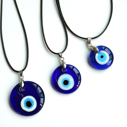 sengpan gifts hot sale new Antique 25MM 30MM 35MM Deep Sea Blue Evil Eye Pendant Necklace Turkish Blue Eye Choker Glass Eye Leather Rope Chain Jewelry Gift