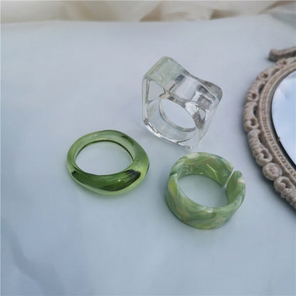 sengpan 5pcs/1SET Korea Chic Colorful Transparent Resin Acrylic Rings Hot Morandi Color Women Party aesthetic Jewelry Ring Set