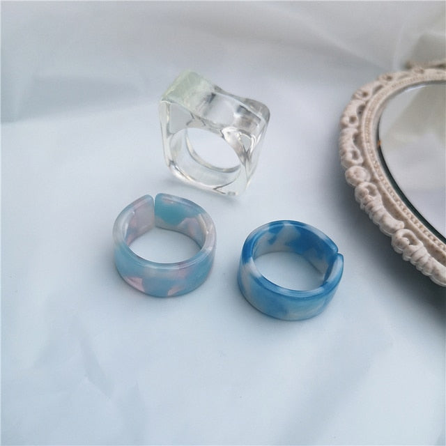 sengpan 5pcs/1SET Korea Chic Colorful Transparent Resin Acrylic Rings Hot Morandi Color Women Party aesthetic Jewelry Ring Set