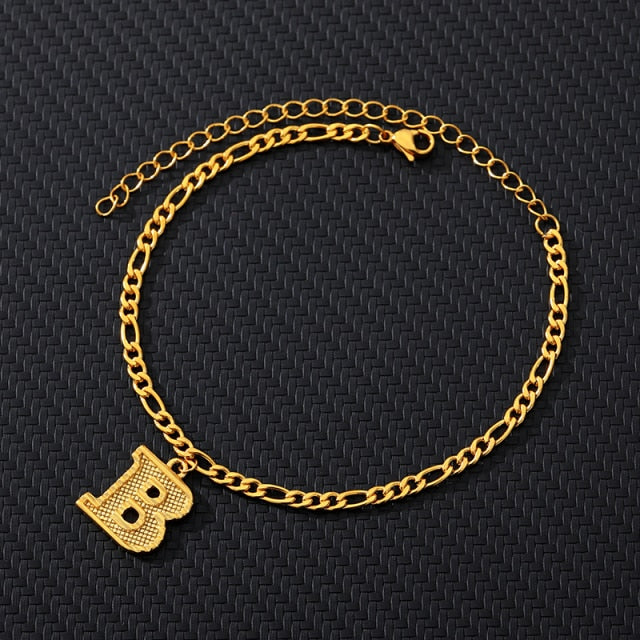 sengpan A-Z Initial Letter Anklets For Women Stainless Steel Gold Alphabet Anklet Bracelet Boho Foot Jewelry Gift Women Accesorios Mujer