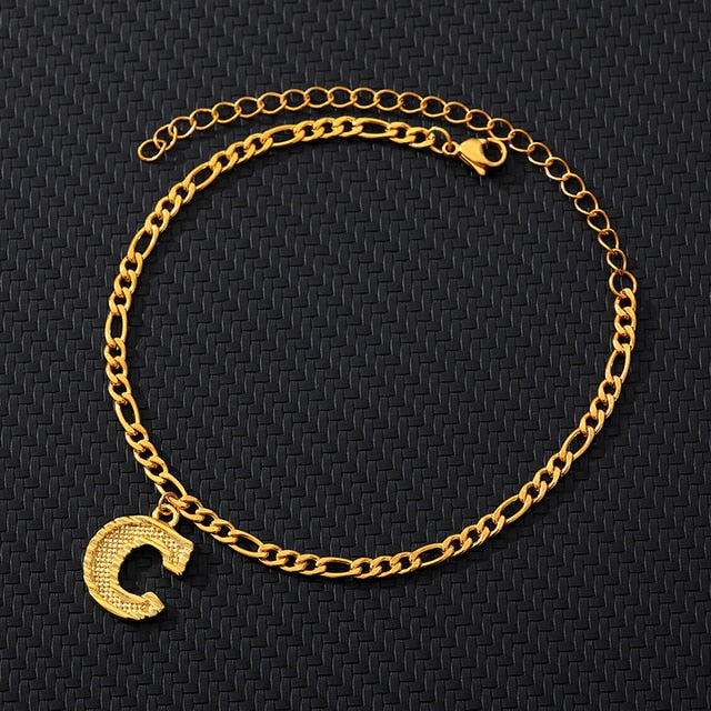 sengpan A-Z Initial Letter Anklets For Women Stainless Steel Gold Alphabet Anklet Bracelet Boho Foot Jewelry Gift Women Accesorios Mujer