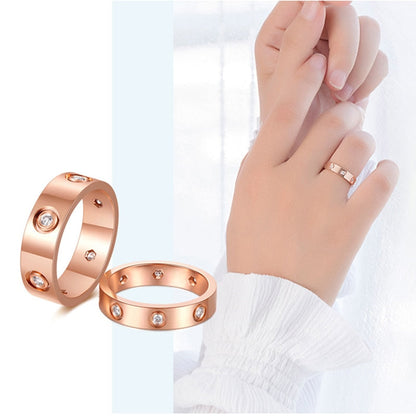 sengpan father's day gifts Trendy Stainless Steel Rose Gold Color Love Ring for Women Men Couple CZ Crystal Rings Luxury Brand Jewelry Wedding Gift