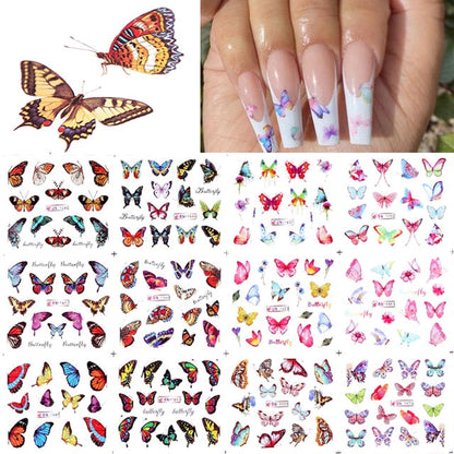 sengpan 12Designs Spring Theme Geometric Flower Leaves Nail Stickers Set Face Image Butterfly Fruit Decals Sliders Manicures Decoration