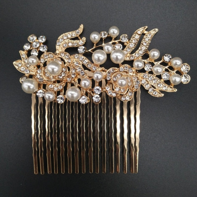 sengpan Christmas gifts for her Gold Color Wedding Hair Combs For Women Charm Pearls Crystal Bridal Hair Accessories Birthday Party Headwear Brides Tiara