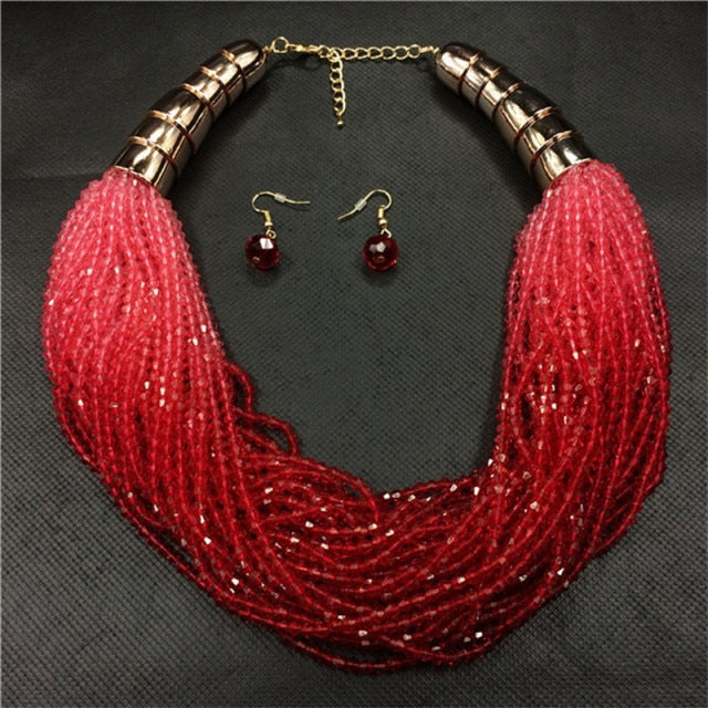 sengpan Christmas wishlist Fashion Exaggeration Gradient Resin Multilayer Glass Beads Necklace Drop Earrings Boho Jewelry Set Women's Accessories