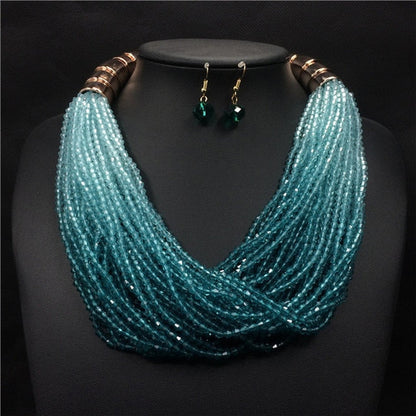 sengpan Christmas wishlist Fashion Exaggeration Gradient Resin Multilayer Glass Beads Necklace Drop Earrings Boho Jewelry Set Women's Accessories