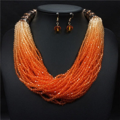 sengpan Christmas wishlist Fashion Exaggeration Gradient Resin Multilayer Glass Beads Necklace Drop Earrings Boho Jewelry Set Women's Accessories