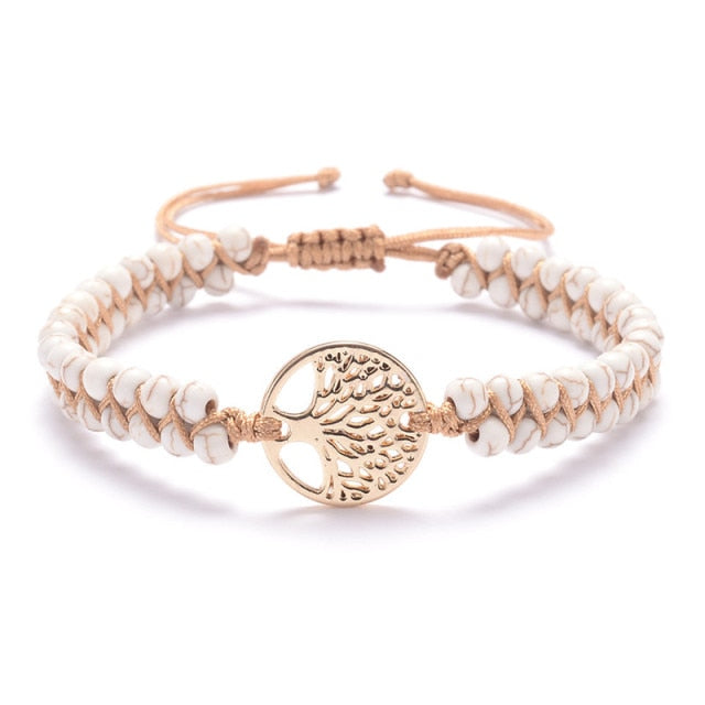 sengpan gifts for women Natural Stone Tree Of Life Charm Bracelets For Women Handmade Beads String Braided Bracelet Yoga Bracelets Jewelry Dropshipping