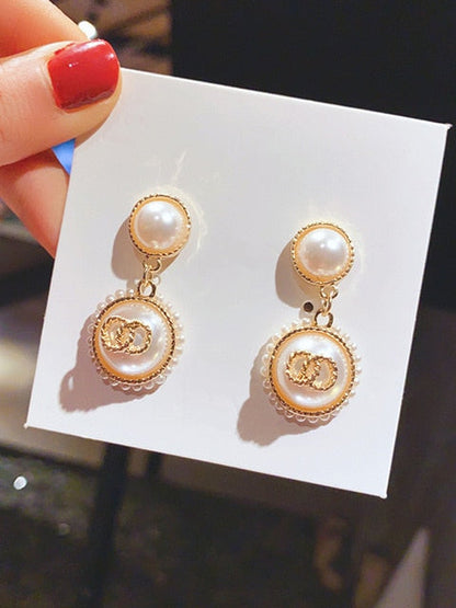 sengpan Luxury Brand Gold Color Star Earrings for Women New Fashion Crystal Pearl Geometric Dangle Earrings Female Wedding Jewelry