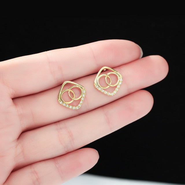 sengpan Luxury Brand Gold Color Star Earrings for Women New Fashion Crystal Pearl Geometric Dangle Earrings Female Wedding Jewelry