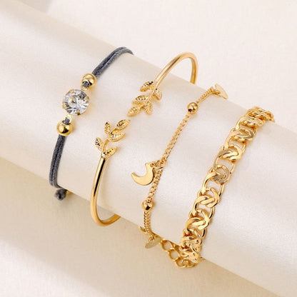 sengpan 6 pcs/set Love Heart Infinity Symbol Charm Bracelets for Woman Gold Link Chain Bracelets Hollow Feather Black Beads Braclet Girl