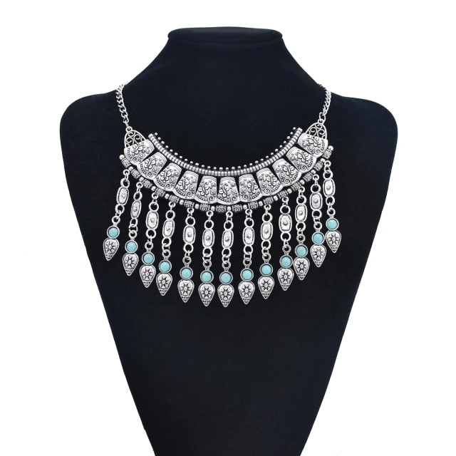 sengpan bridal jewelry set for wedding Bohemian Turkish Ethnic Metal Gypsy Coachella Beach Choker Bib Coin Tassel Collar Necklace For Women Indian Charm Jewelry