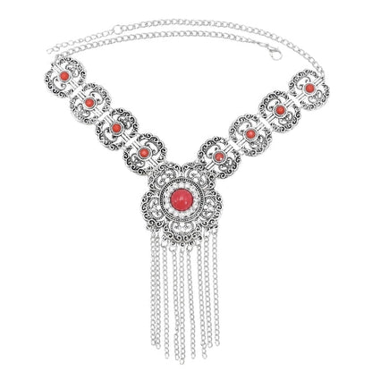 sengpan bridal jewelry set for wedding Bohemian Turkish Ethnic Metal Gypsy Coachella Beach Choker Bib Coin Tassel Collar Necklace For Women Indian Charm Jewelry