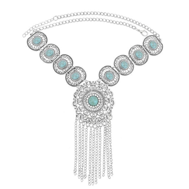 sengpan bridal jewelry set for wedding Bohemian Turkish Ethnic Metal Gypsy Coachella Beach Choker Bib Coin Tassel Collar Necklace For Women Indian Charm Jewelry