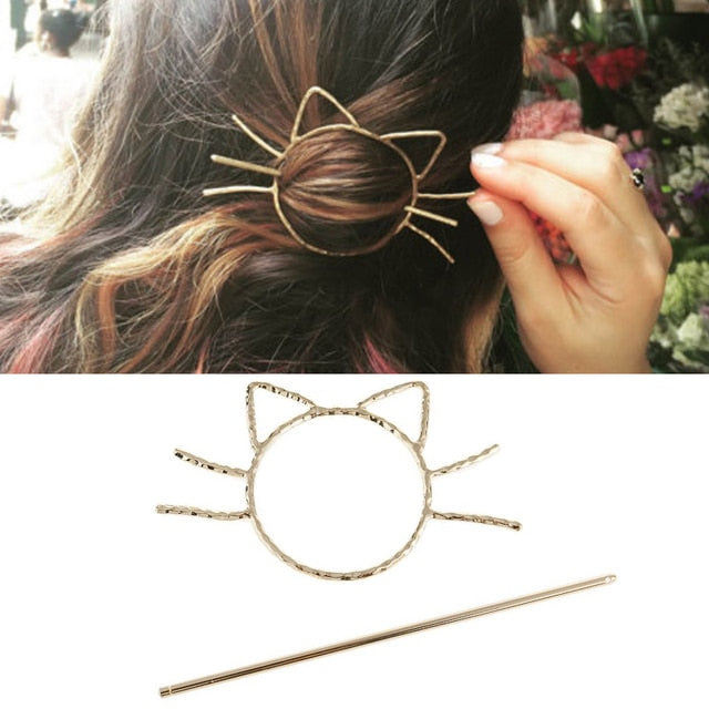 sengpan Christmas gifts ideas BOHO Hair Clip Geometric Feather Bun Cuff Leaf Star X Shape Hair Sticks Cute Cat Hairpin Headwear Hair Accessories Trendy Gift