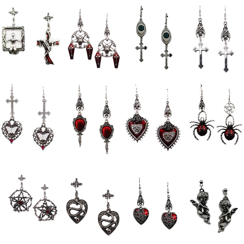 sengpan  gifts for her hot sale new Goth Mysterious Dark Coffin Drop Earrings Jewelry Blood Rose Heart Butterfly Bat Skull Angel Charms Vintage Earrings For Women