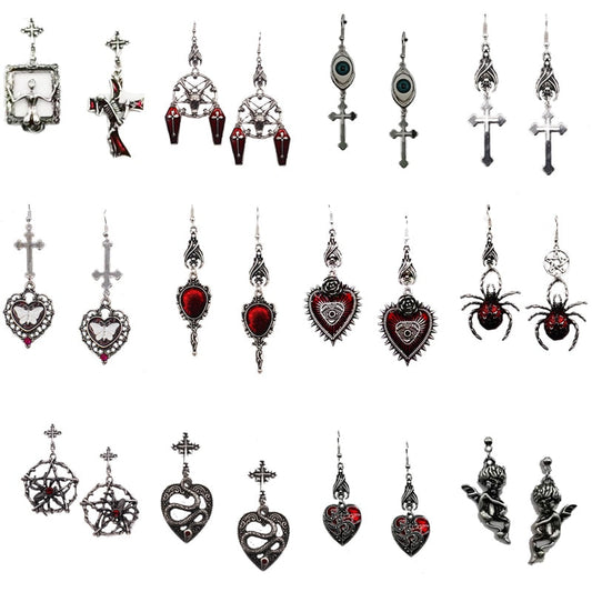 sengpan  gifts for her hot sale new Goth Mysterious Dark Coffin Drop Earrings Jewelry Blood Rose Heart Butterfly Bat Skull Angel Charms Vintage Earrings For Women