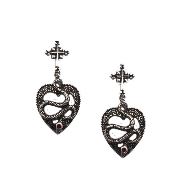 sengpan  gifts for her hot sale new Goth Mysterious Dark Coffin Drop Earrings Jewelry Blood Rose Heart Butterfly Bat Skull Angel Charms Vintage Earrings For Women