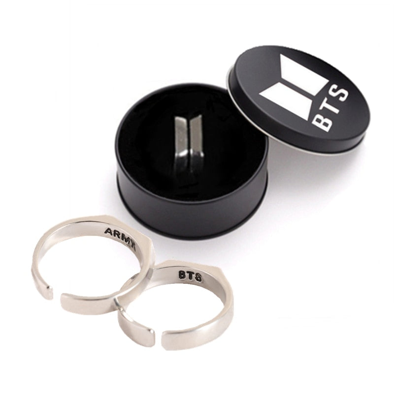 sengpan western jewelry for women Halloween gift 1 Pair Kpop Bangtan Boys ARMY Letter Couple Ring Trend  New Boxed Adjustable Lovers Ring Fashion Jewelry Accessories