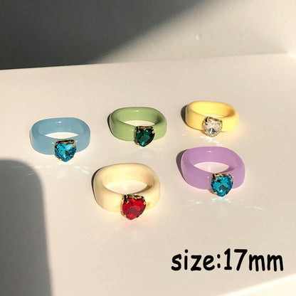 sengpan gifts for her  New Colourful Transparent Resin Acrylic Rhinestone Geometric Square Round Rings Set for Women Jewelry Travel Gifts