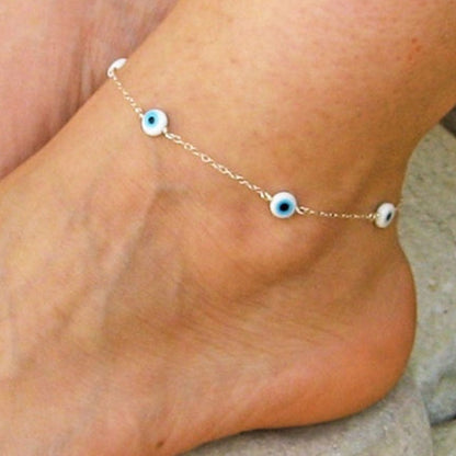 sengpan Bohemian Multi Layered Beads Ankle Bracelet for Women Leg Chain Blue Evil Eye Pendant Anklet Summer Beach Foot Jewelry