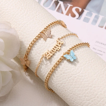 sengpan bridal jewelry set for wedding Fashion Pink Butterfly Anklets Set For Women Cute Gold Letter Angel Chain Anklet Foot Ankle Bracelet Summer Beach Jewelry