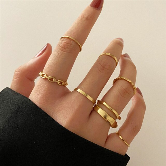 sengpan christmas wishlist gifts for her Hiphop Rock Metal Geometry Circular Punk Rings Set Gold Color Finger Accessories Buckle Joint Tail Ring for Women Jewelry