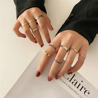 sengpan christmas wishlist gifts for her Hiphop Rock Metal Geometry Circular Punk Rings Set Gold Color Finger Accessories Buckle Joint Tail Ring for Women Jewelry