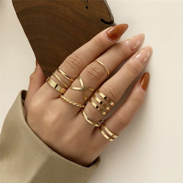 sengpan christmas wishlist gifts for her Hiphop Rock Metal Geometry Circular Punk Rings Set Gold Color Finger Accessories Buckle Joint Tail Ring for Women Jewelry