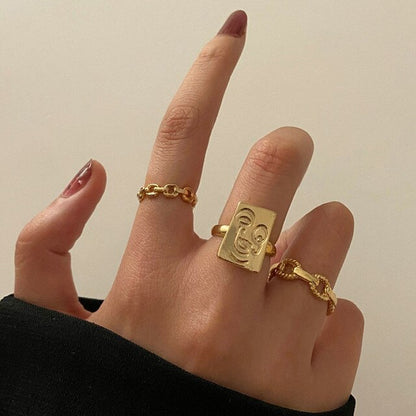 sengpan christmas wishlist gifts for her Hiphop Rock Metal Geometry Circular Punk Rings Set Gold Color Finger Accessories Buckle Joint Tail Ring for Women Jewelry