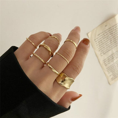 sengpan christmas wishlist gifts for her Hiphop Rock Metal Geometry Circular Punk Rings Set Gold Color Finger Accessories Buckle Joint Tail Ring for Women Jewelry