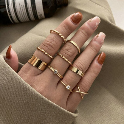 sengpan christmas wishlist gifts for her Hiphop Rock Metal Geometry Circular Punk Rings Set Gold Color Finger Accessories Buckle Joint Tail Ring for Women Jewelry