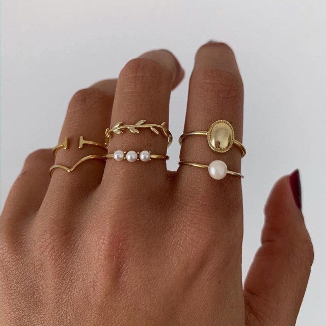 sengpan christmas wishlist gifts for her Hiphop Rock Metal Geometry Circular Punk Rings Set Gold Color Finger Accessories Buckle Joint Tail Ring for Women Jewelry