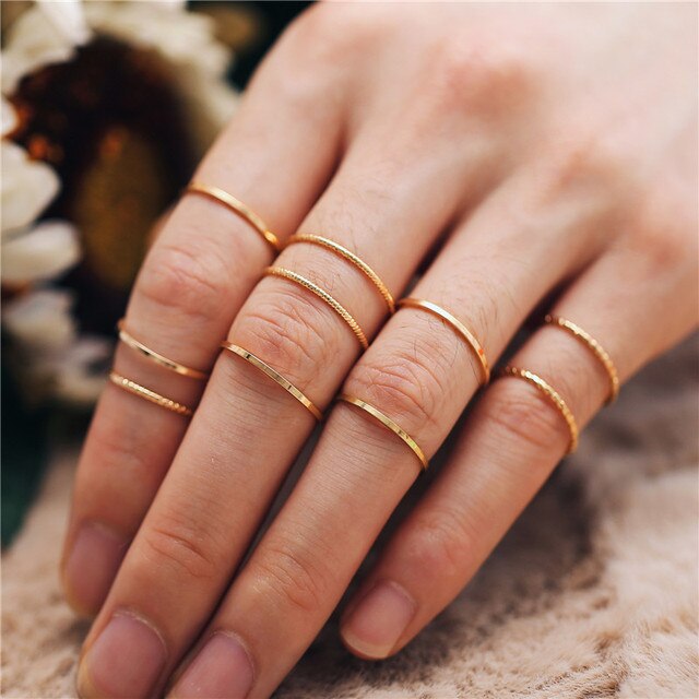 sengpan christmas wishlist gifts for her Hiphop Rock Metal Geometry Circular Punk Rings Set Gold Color Finger Accessories Buckle Joint Tail Ring for Women Jewelry