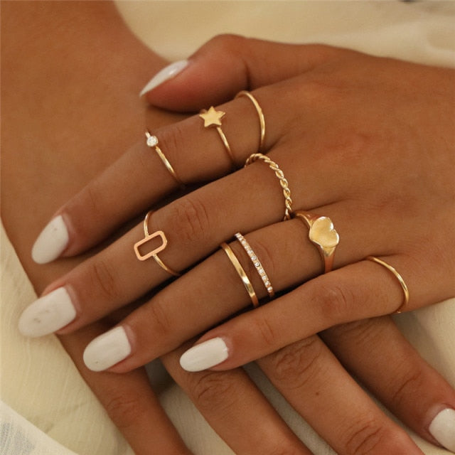 sengpan christmas wishlist gifts for her Hiphop Rock Metal Geometry Circular Punk Rings Set Gold Color Finger Accessories Buckle Joint Tail Ring for Women Jewelry