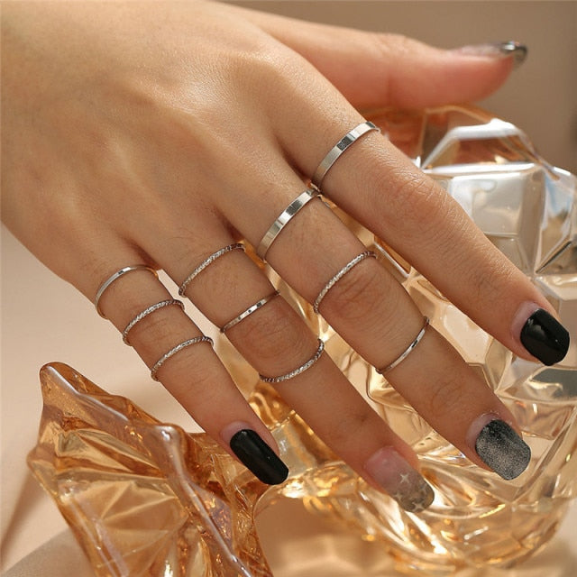 sengpan christmas wishlist gifts for her Hiphop Rock Metal Geometry Circular Punk Rings Set Gold Color Finger Accessories Buckle Joint Tail Ring for Women Jewelry