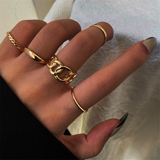 sengpan christmas wishlist gifts for her Hiphop Rock Metal Geometry Circular Punk Rings Set Gold Color Finger Accessories Buckle Joint Tail Ring for Women Jewelry