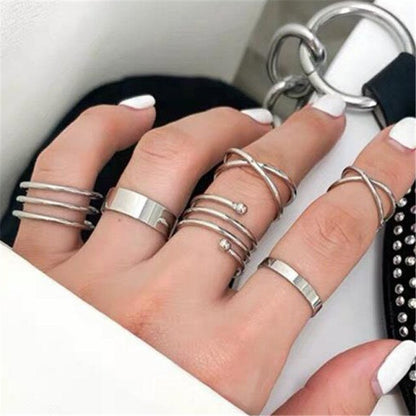 sengpan christmas wishlist gifts for her Hiphop Rock Metal Geometry Circular Punk Rings Set Gold Color Finger Accessories Buckle Joint Tail Ring for Women Jewelry