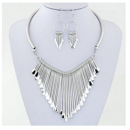 sengpan Ahmed Jewelry Geometry Fashion Metal Tassel Jewelry Set Necklace Earring For Woman New Boho Maxi Statement Collar Necklace HOT