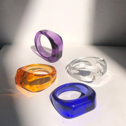 sengpan gifts for her  New Colourful Transparent Resin Acrylic Rhinestone Geometric Square Round Rings Set for Women Jewelry Travel Gifts