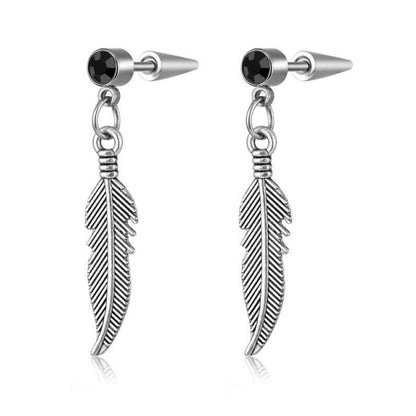 sengpan Punk Vintage Design Leaf Hoop Earrings For Women Men Jewelry Accessories Black Stainless Feather Earring Brincos